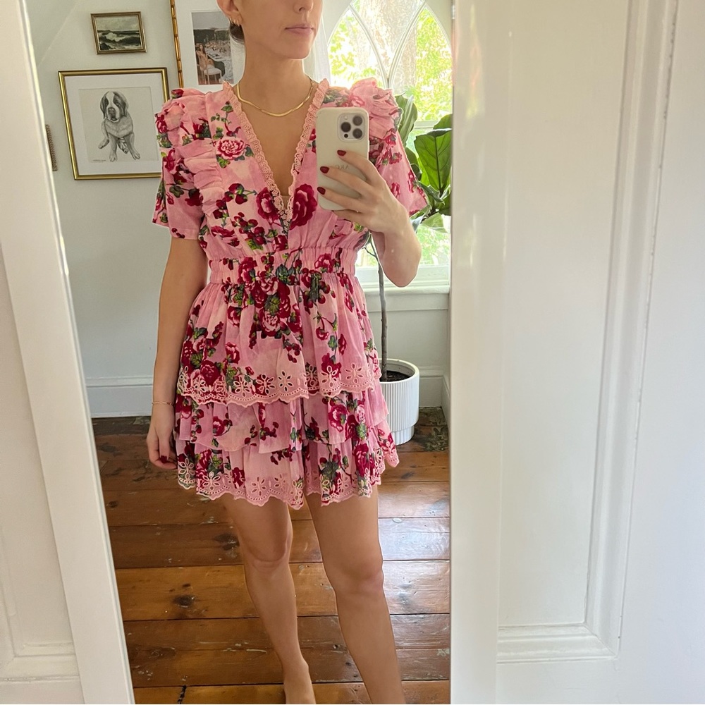 Loveshackfancy Pink Floral Mini Dress